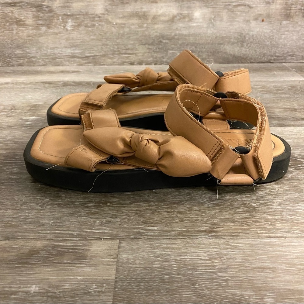 Zara |  Womens Tan Strapped Bow Sandals Size 36 - Picture 7 of 11